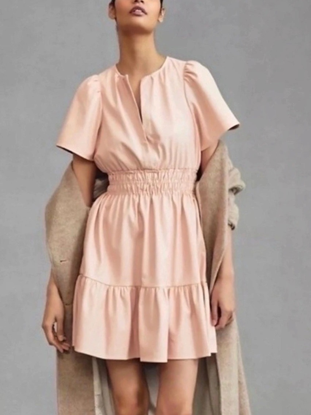 Anthropologie Somerset Faux Leather Mini Dress in blush Pink